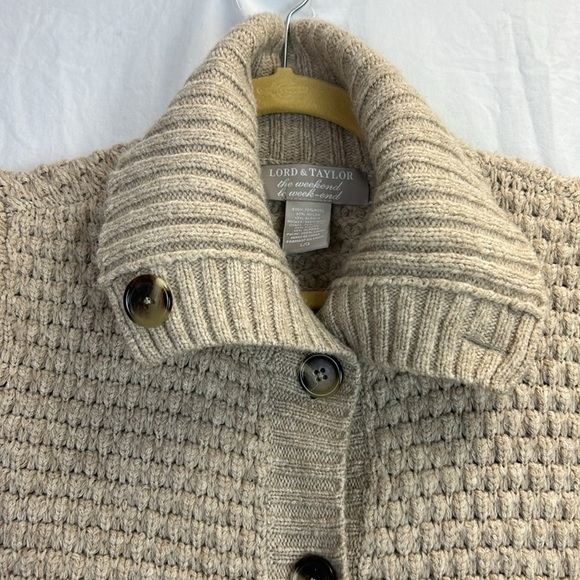 Lord & Taylor Chunky Cardigan Wool Alpaca Blend Wide Collar Sweater Vint… - Picture 4 of 10